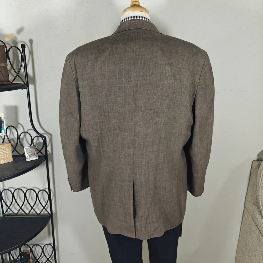 Coconut Grove Men's Sport Coat Blazer Three Button‎ Brown Linen Polyester 48R